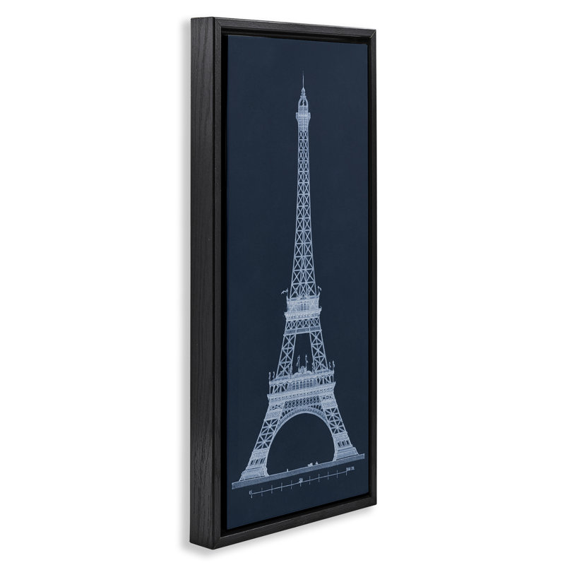 Tour blanche parisienne sur cadre flottant bleu, design par Phillipa Katz, H 25 po x l 11 po, Cadre flottant noir de jais