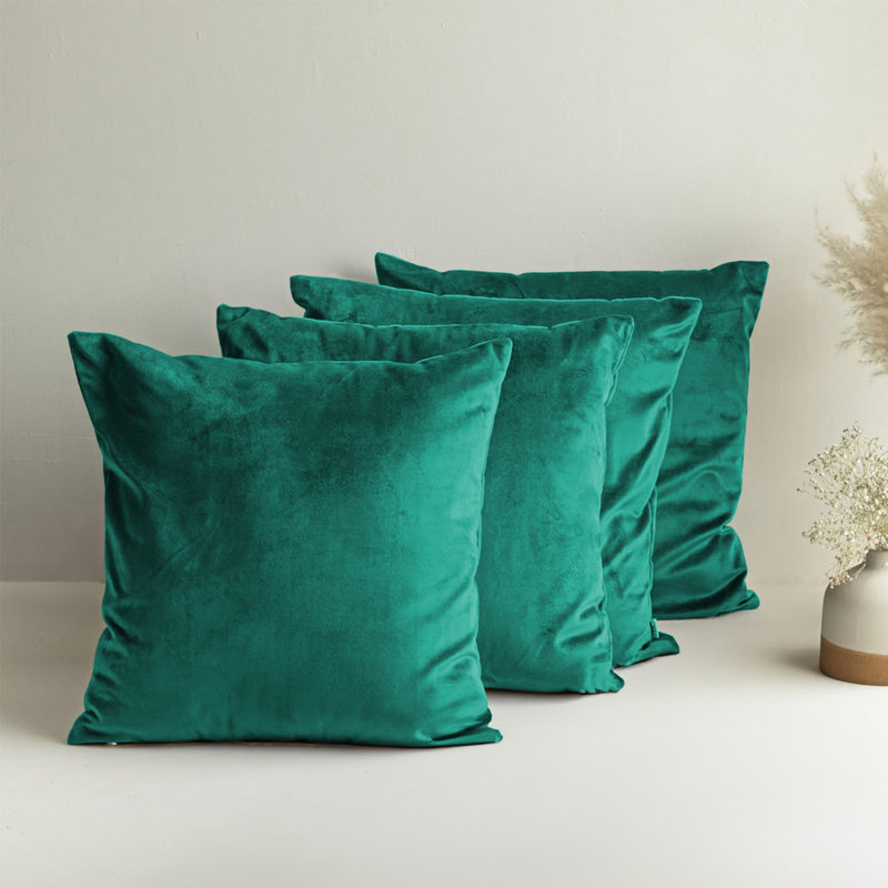 Square Luxury Velvet Throw Cushion Covers set of 4, Emerald
