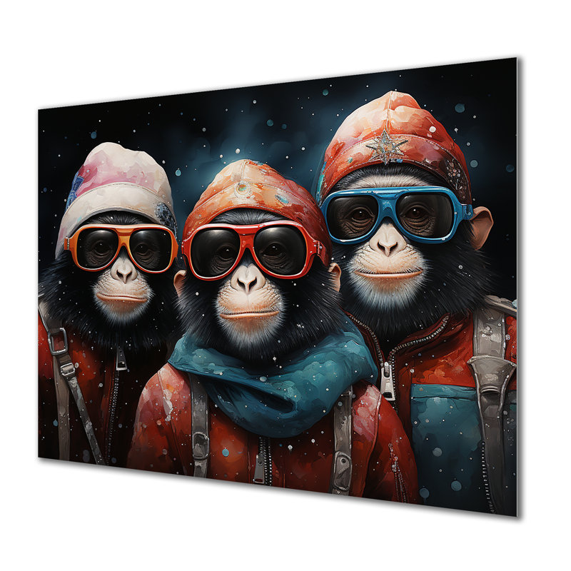 Popart Monkeys At The North Pole - Art mural en métal avec un singe, H 12 po x l 20 po x P 1 po