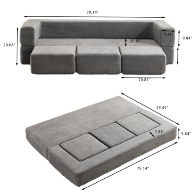 Compression Packed Modular Sofa Bed, CSN-W3612P491919Grey