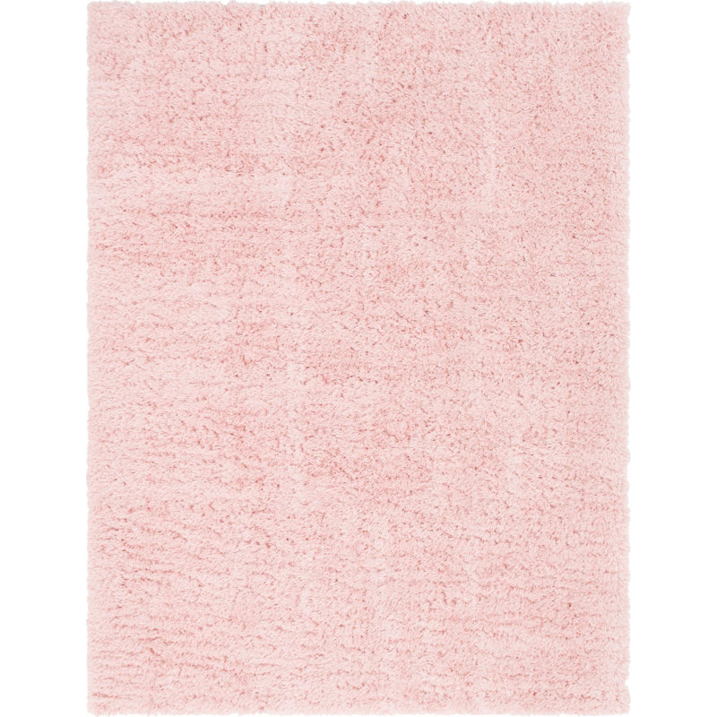 Tapis à poil long en polyester rose tissé à la machine Burge, Rectangle 9 pi x 12 pi