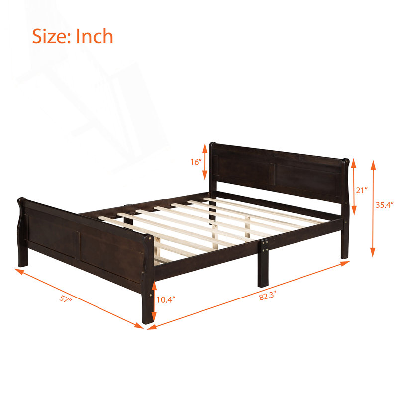 Lit plateforme double en bois avec tête de lit, Lit double, Espresso