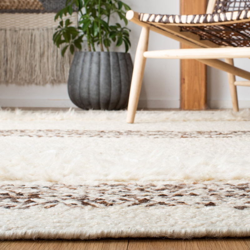 Ivory and Brown Hand-Tufted Wool Rectangular Rug