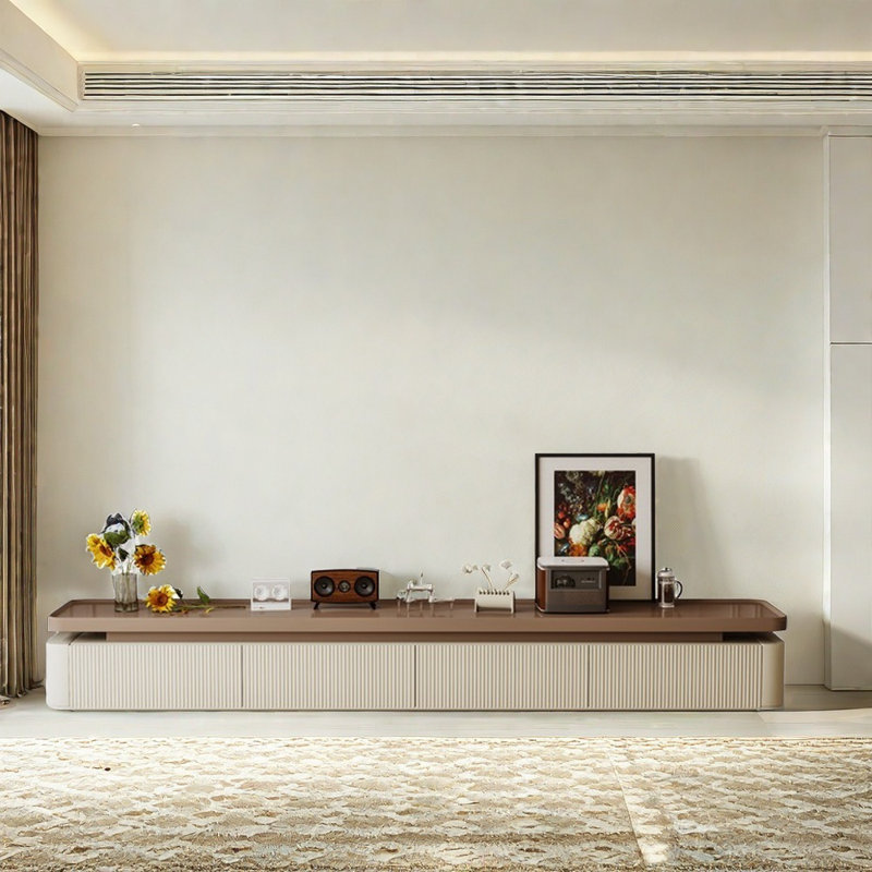Spacious TV stand with multi-drawer piano paint, 94.49", Brown