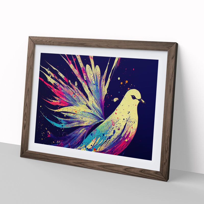 Dove Bird Splash Vol.2 Abstract - Single Picture Frame Painting, 34cm H x 46cm W x 2cm D, Walnut Framed