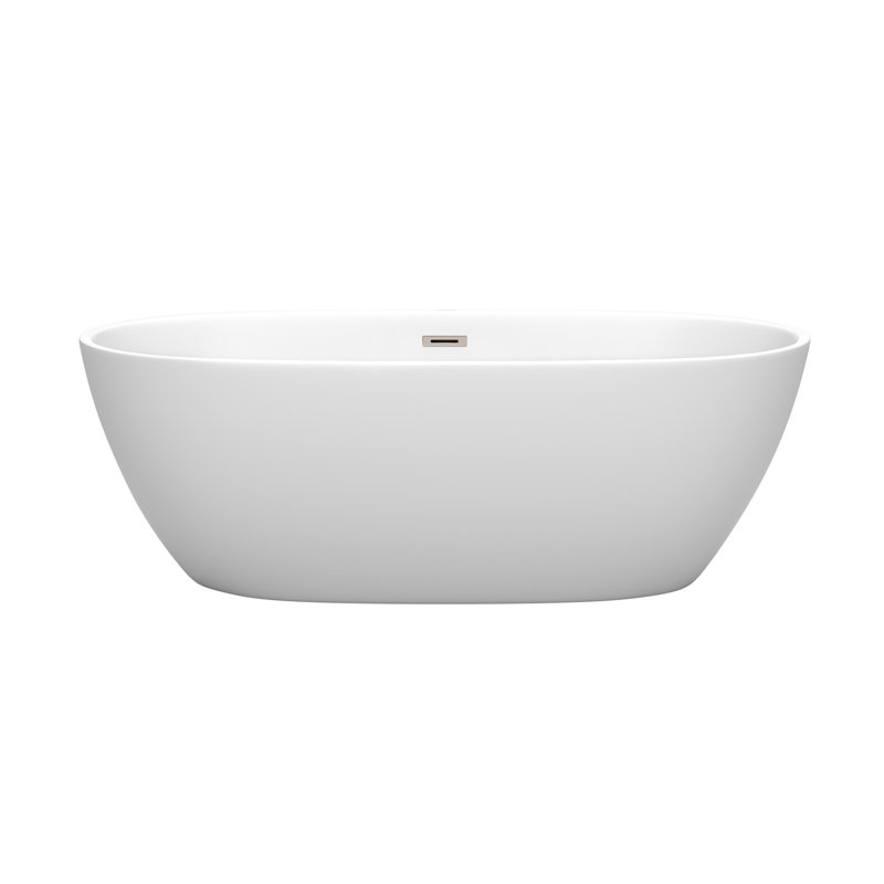 Juno 67'' x 32'' Soaking Acrylic Bathtub, Matte White/Brushed Nickel