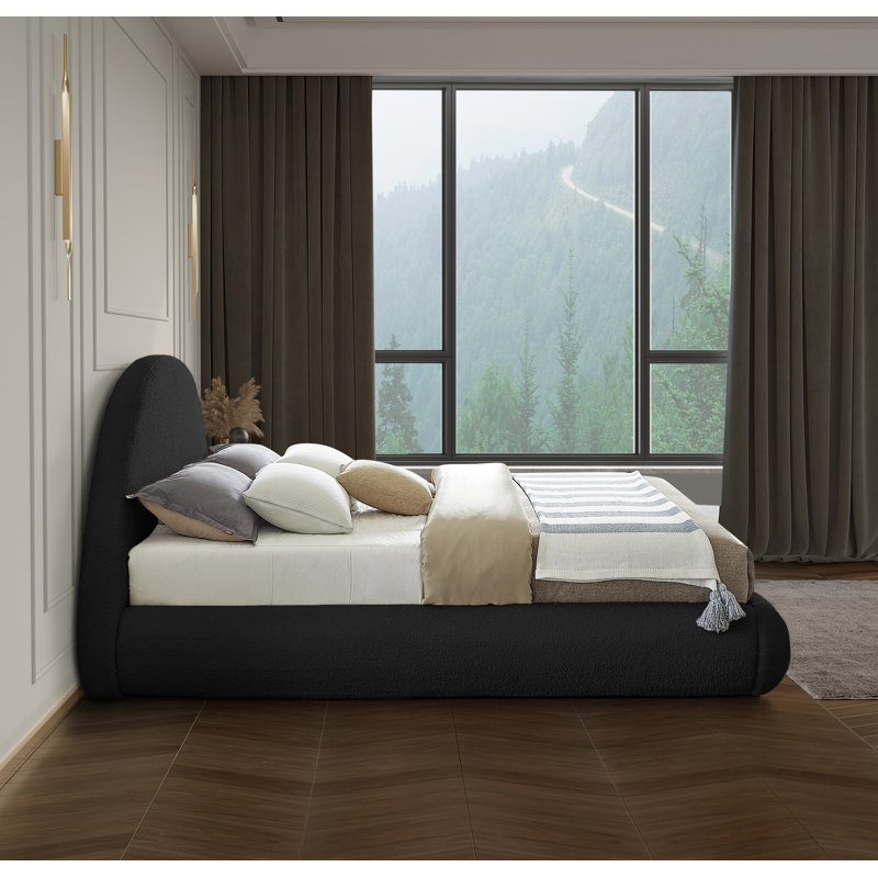 Rudy Upholstered Bed, Full, Black Faux Shearling Teddy Fabric