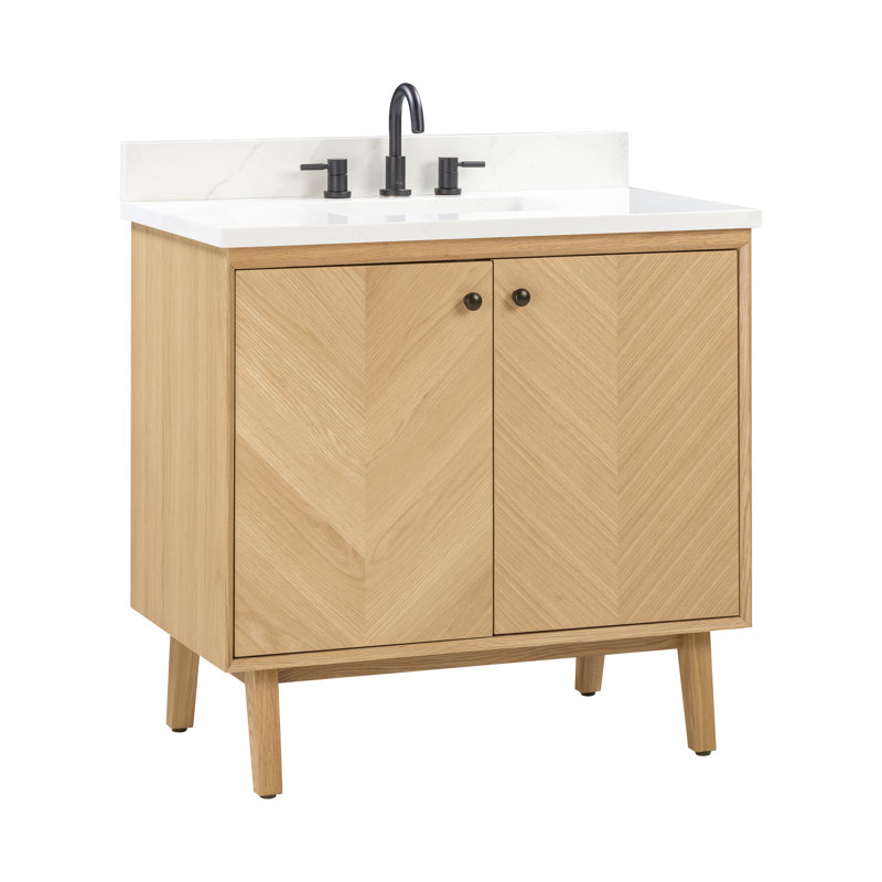 Adele 36'' Free Standing Single Bathroom Vanity with Quartz Top, Black, Natural