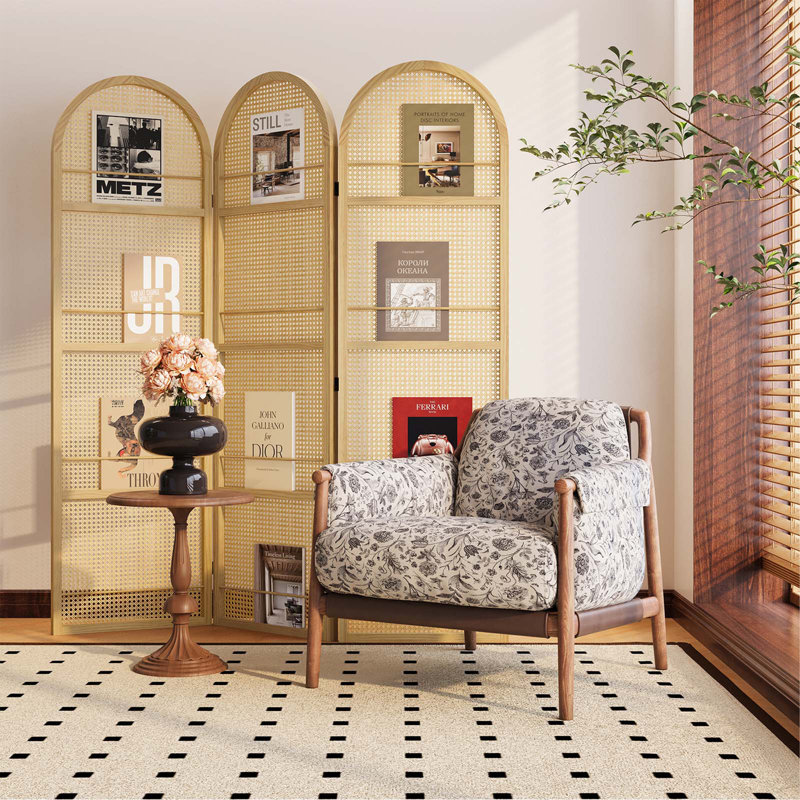 Cloison pliante arquée 67 po avec porte-revues 67 po, Nature