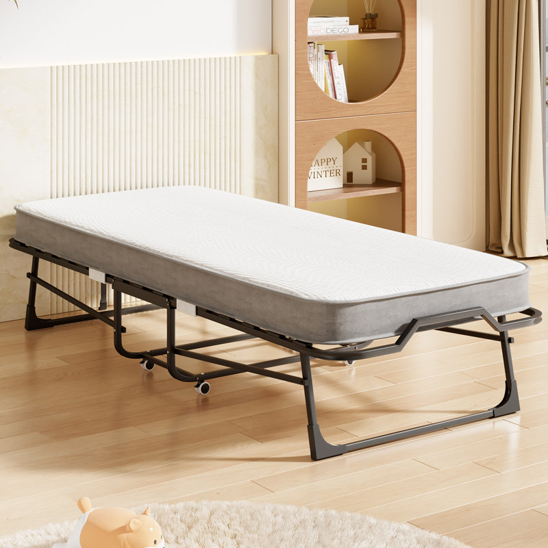 Twin Folding Bed with 4" Memory Foam & Lockable Wheels
