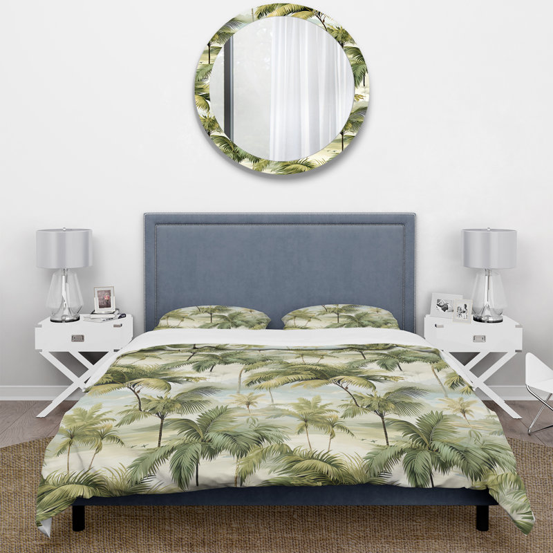 Ensemble de housse de couette Palm Impression Tropical Pattern - Tropical, Housse de couette pour très grand lit et 2 très