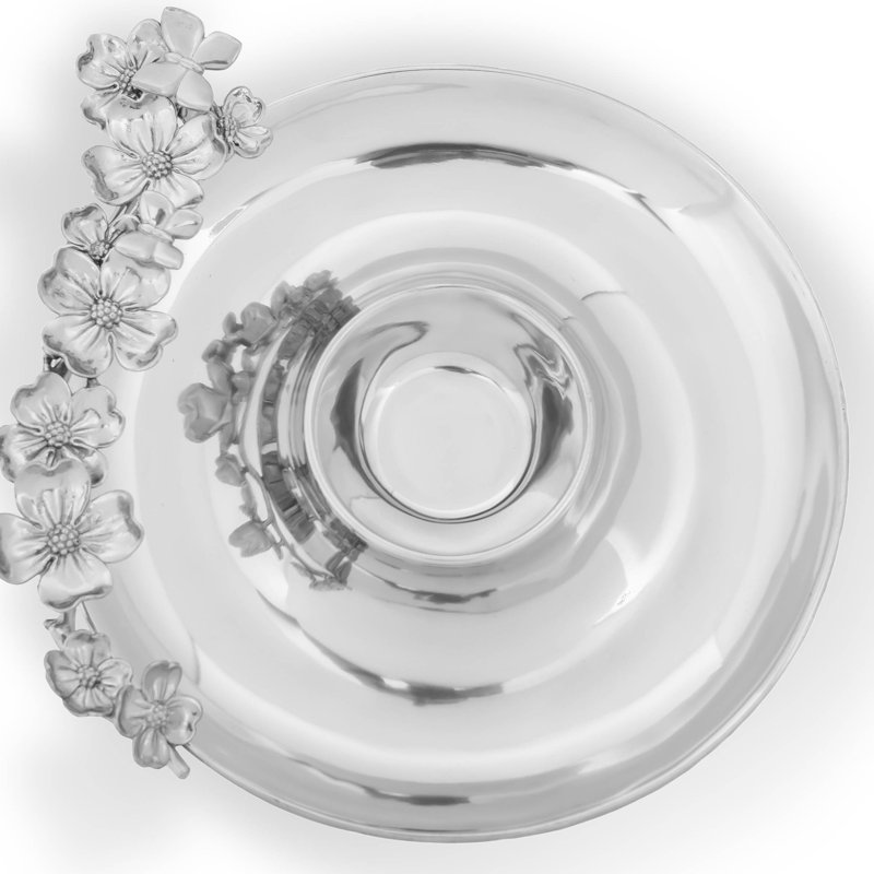 Elegant Silver Floral Aluminum Chip and Dip Platter