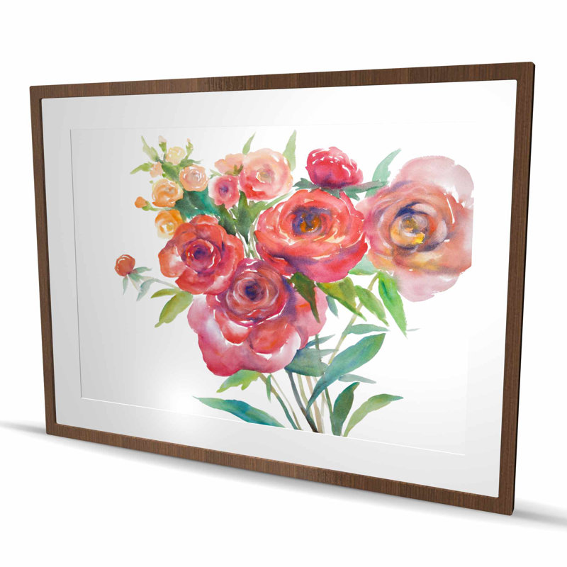 Aquarelle, bouquet de fleurs - impression botanique encadrée