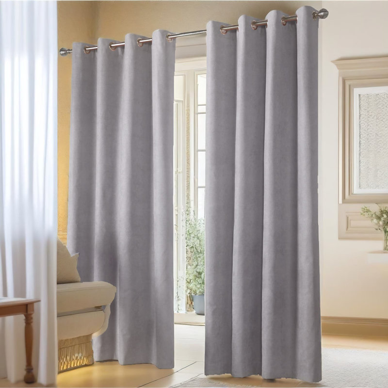 Nalaiyah Velvet Chenille Eyelet Curtains, 142cm Width x 183cm Drop, Silver