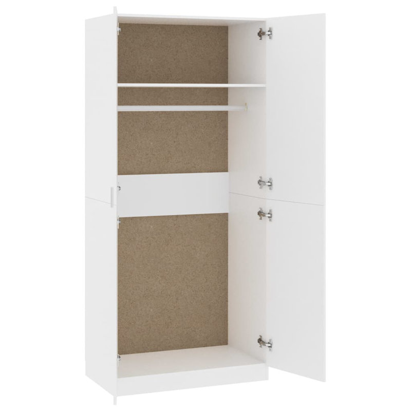 Benefiel 2 Door Manufactured Wood Wardrobe, White, 180cm H x 80cm W x 52cm D