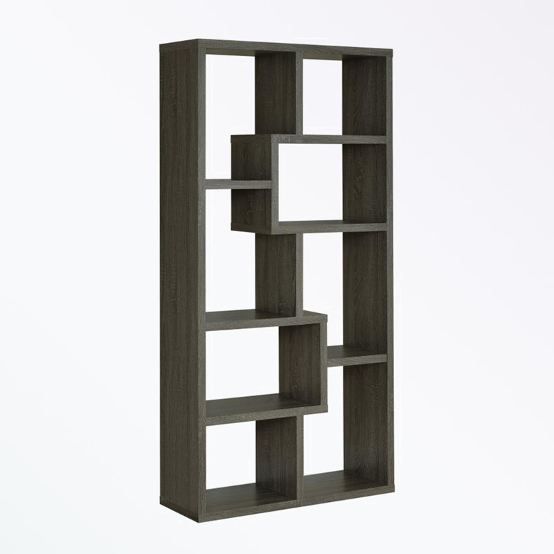 Bibliothèque rectangulaire en bois à 10 tablettes, Gris foncé
