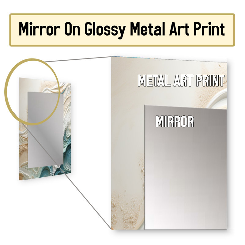 Modern Blue And Beige Sand Aerial View IV - Beach Sand Unique Mirror, Beige Large Wall Mirror, Printed Metal Art, 40" x 30"