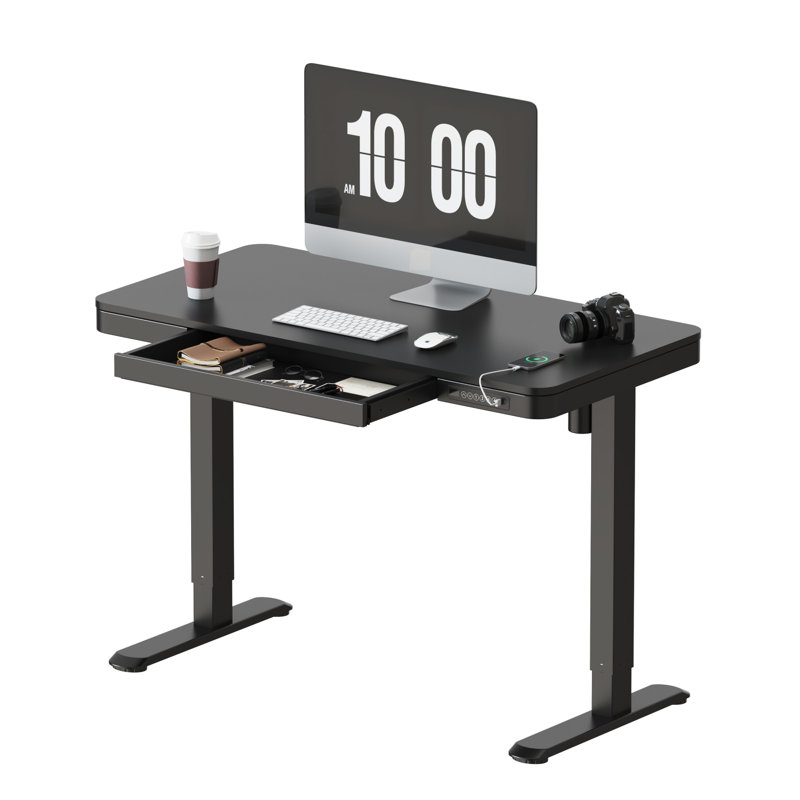 Home Office Height Adjustable Standing Desk with Drawer, 46.5" H x 47.4" W x 23.7" D, Black