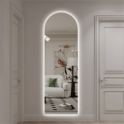 LED Full Length Wall Mirror With Symmetrical Arch Design, 3-Color Dimmable Lighting