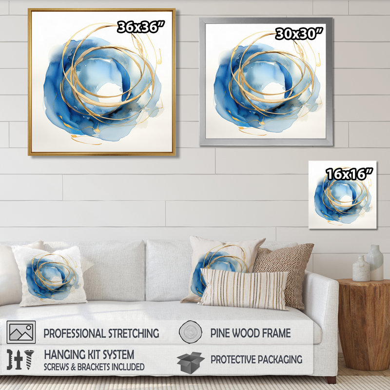«Unity Subtle Gold Watercolor II», reproduction d'art abstraite murale, Cadre flottant doré, H 30 po x l 30 po x P 1 po