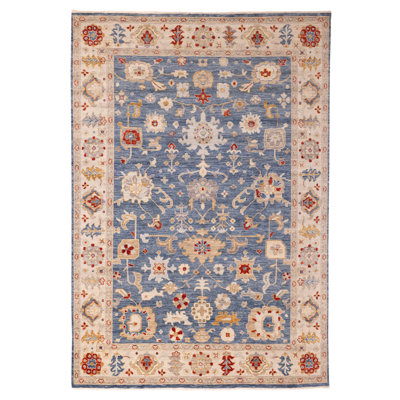 Tapis bleu moderne Oushak 9 pi 11 po x 14 pi 2 po