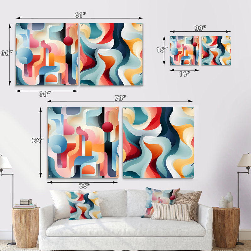 Urban Muted Tones - Abstract Geometric Acrylic Wall Art Glass Set Of 2, 16" H x 33" W