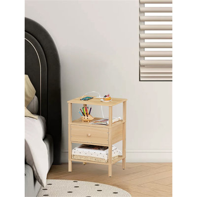 Compact Nightstand With Charging Station & USB Ports – 3-Tier Storage Side Table With Drawer, Perfect For Small Spaces