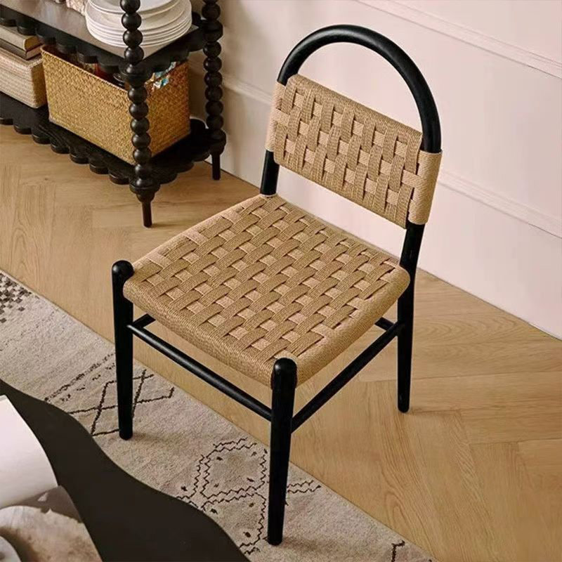 Chaise d'appoint à dossier solide noir et beige (ensemble de 2), Black