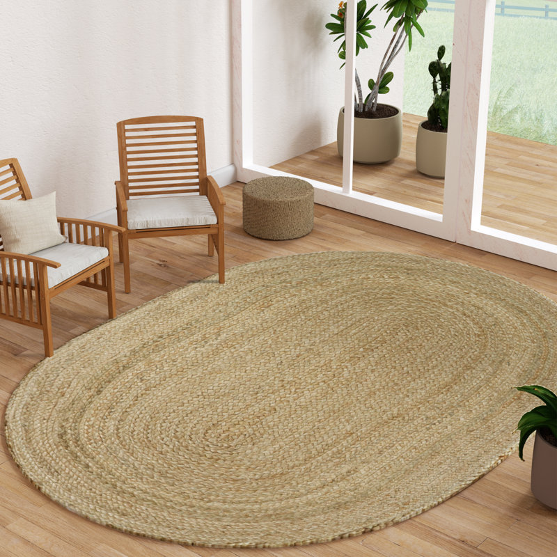 Kayleigh Hand-Braided Jute Area Rug , Oval 5' x 7'