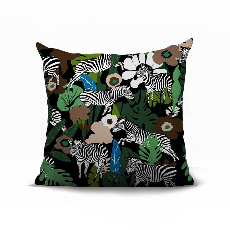 Mati Zebra Reversible Indoor/Outdoor Square Pillow, Beige, Square 19"