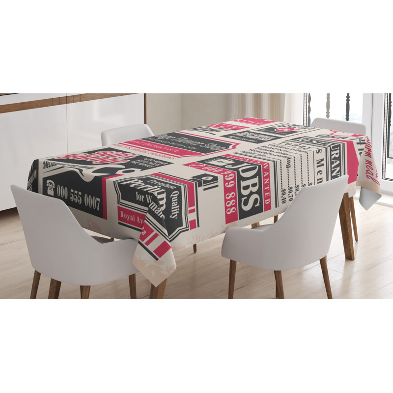 Nappe retro ambesonne, "rétro journal" , format de magazine rétro à l’autre, titre de table rectangulaire pour la cuisine de salle à manger décoration, 52 po x 70 po, bleu beige rose gris