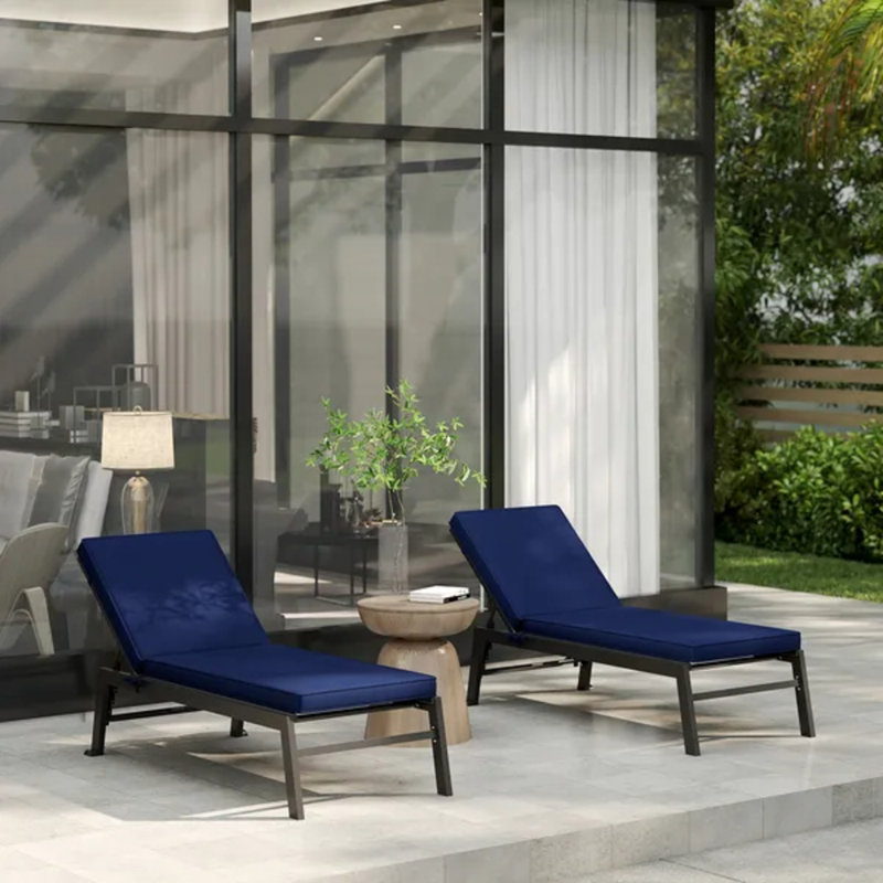 2 Pack Outdoor Patio Chair Cushions With Backrest, 3 Inch Thick Water Resistant Replacement Lounge Chair Pads, Blue