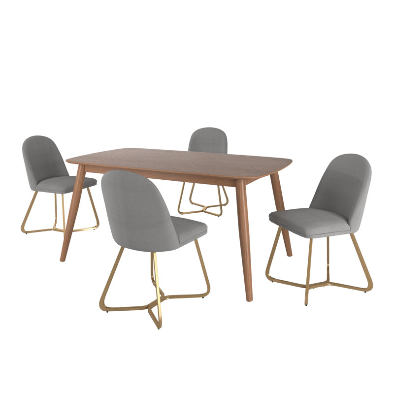 Colson Mid-Century Modern Tapered Dining Set, Brown, Gray, 29.33 "H x 63 "W x 35.44 "D