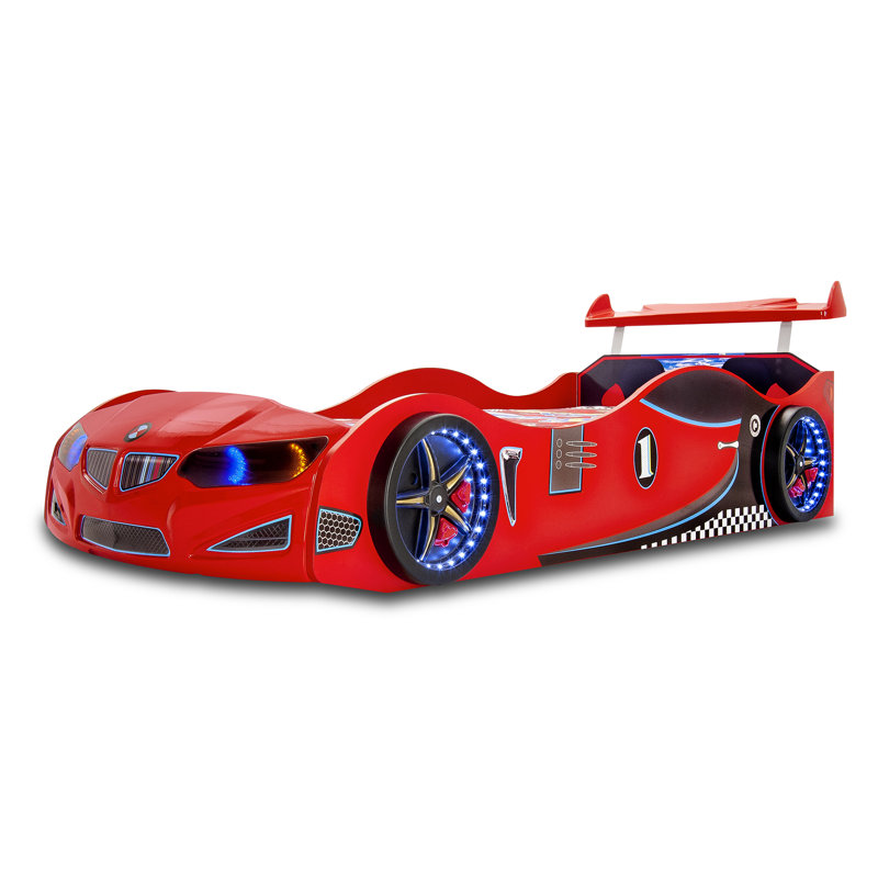 GT1 Twin Race Car Bed With LED Lights & Sounds, Kids' Bedroom Furniture, Red