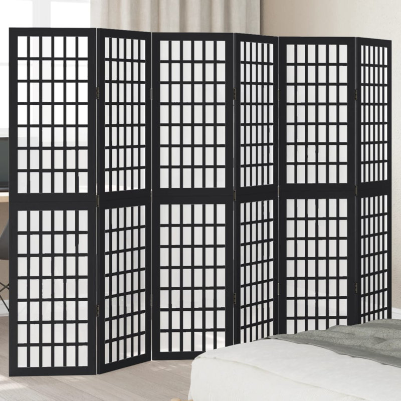 210cm W 6 - Panel Folding Room Divider, 160cm H x 210cm W x 0.16cm D, Black