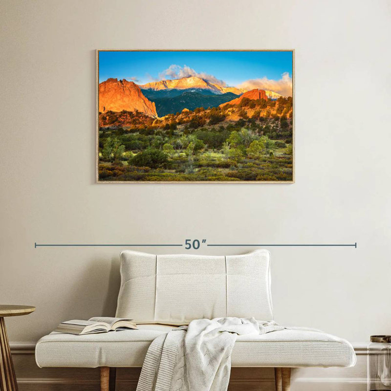 Pikes Peak Mountainscape, Floating Frame Natural Wood, 37" X 25"