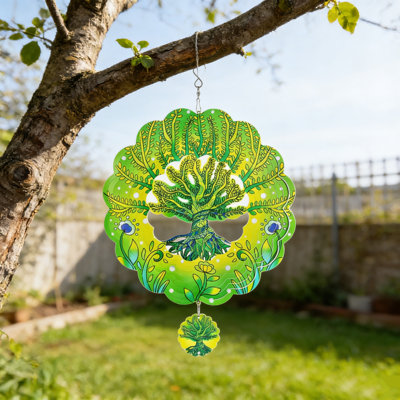 3D Wind Chime, 12 Inch Hanging Metal Wind Spinner With Colorful Butterfly/Dragonfly/Tree Of Life Design For Yard, Garden, And Patio Decor