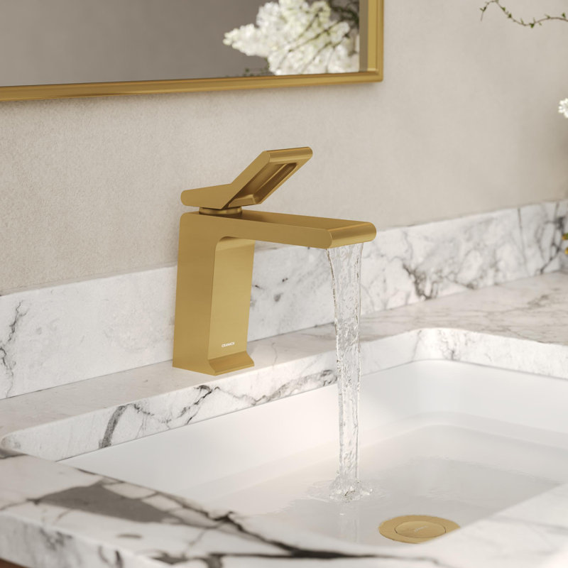 Robinet de salle de bain à un trou avec bonde escamotable, robinet de salle de bain à poignée simple cascade en or brossé