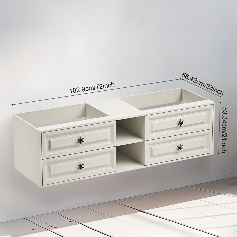 Wall Mount Fits Double Sink Bathroom Vanity - Base Only (Top Not Included), Khaki