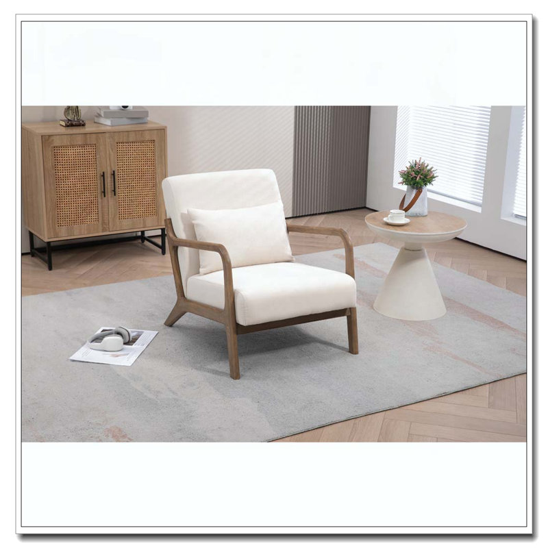 Chaise d'appoint moderne avec structure en bois, Lin de coton, Bleu