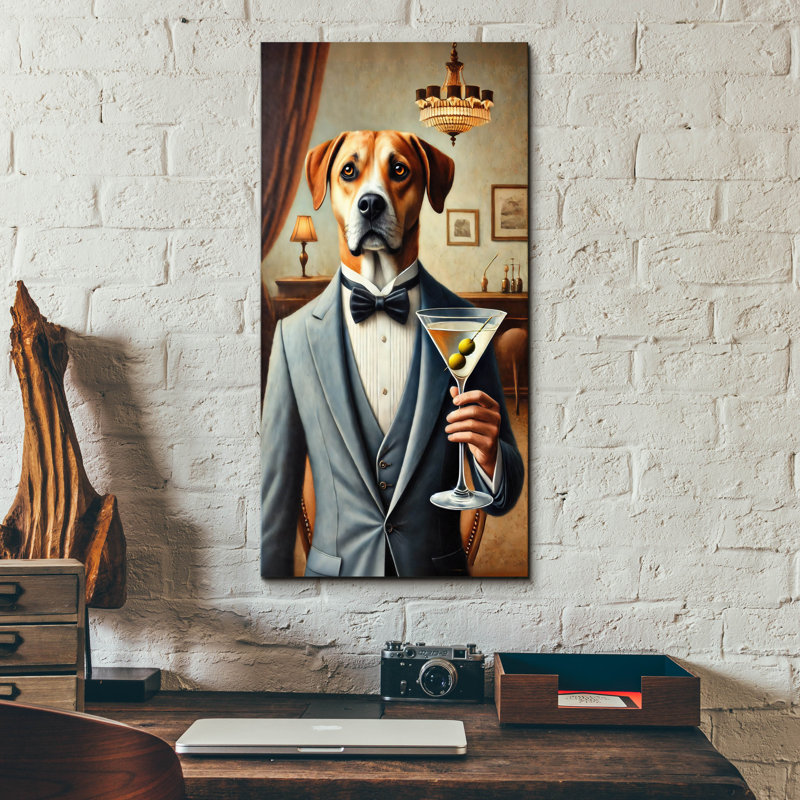 «Dog Martini» par Rey Klimt, art mural acrylique, H 24 po x l 12 po