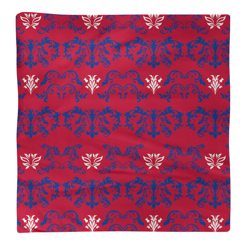 Damask Square Napkin, Blue/Red/White, Cotton, 22" W x 22" L