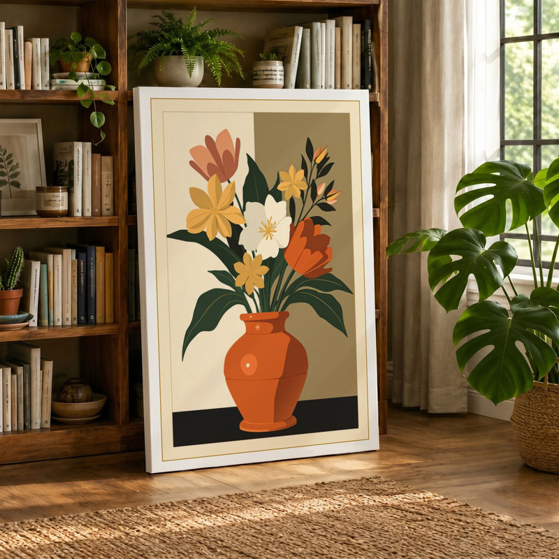 Terracotta Arrangement Botanical - Wrapped Canvas, 36x24 - 91.4 x 61.0 cm, Ochre Border