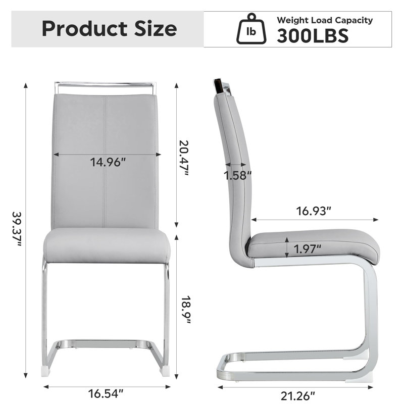 Upholstered Dining Chairs With Chrome Base, Comfortable Kitchen Chairs For Dining Room Or Apartment, Gray, 4