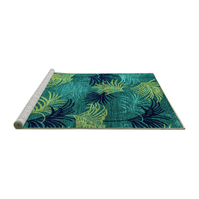 Tapis bleu / vert en chenille tissé à la machine Raimunda, Carré 3 pi
