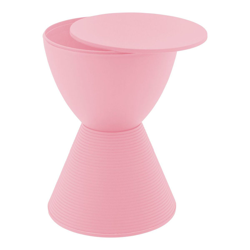 Pink Hourglass Ribbed Acrylic Side Table with Storage