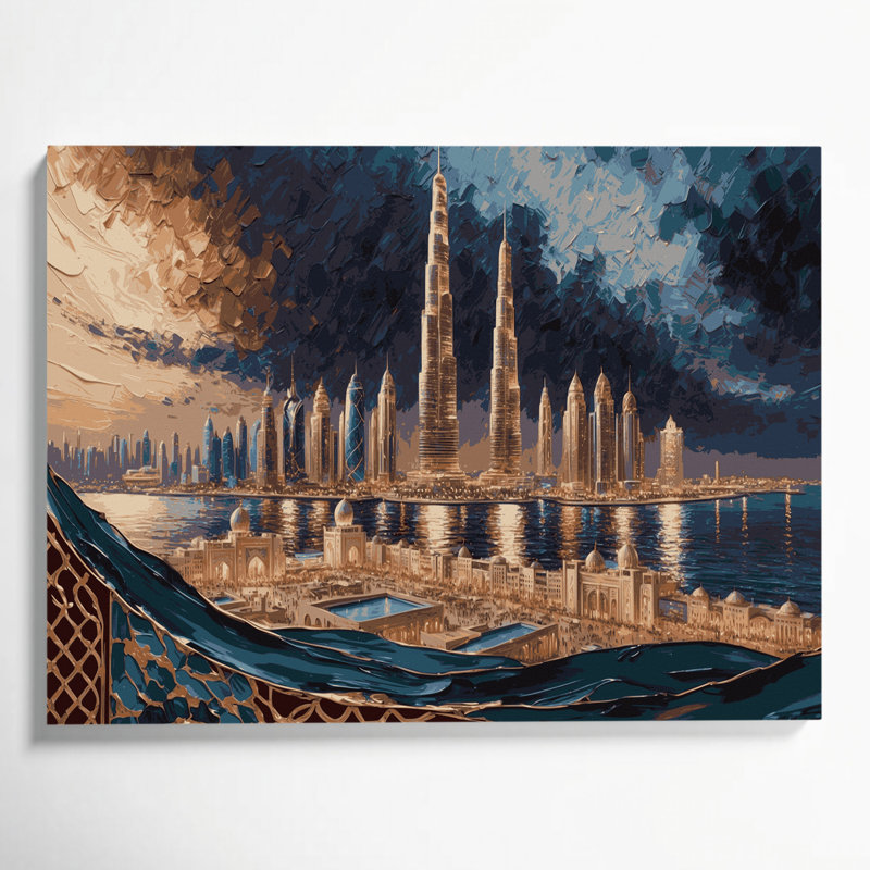 Art mural, cités, villes, Koweit, H 11 po x l 14 po