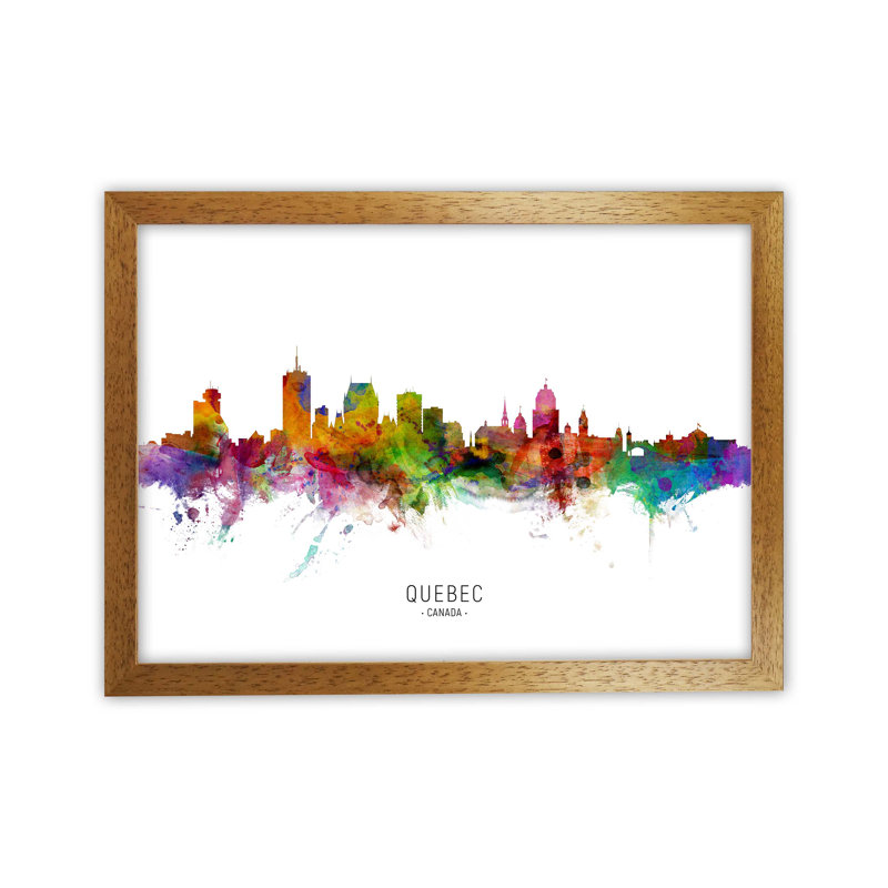 Quebec Canada Skyline by Michael Tompsett - Print, Brown Framed, 25cm H x 34cm W x 3cm D