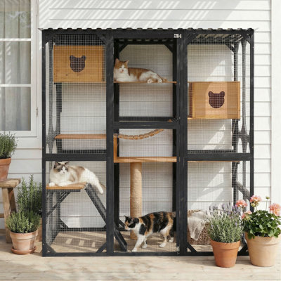 Enclos d'extérieur pour chat en bois de sapin, maisonnette d'extérieur pour chat