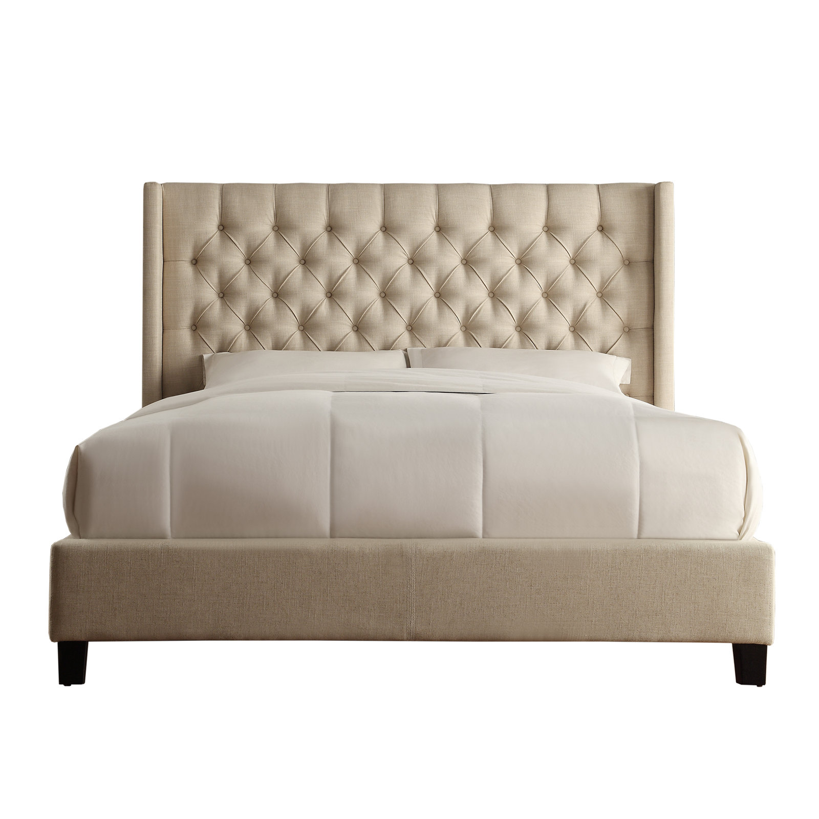 Kaster Upholstered Wingback Bed, Heathered Beige Linen, Queen